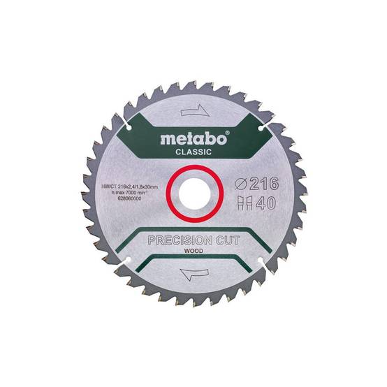 Metabo - Lame de scie circ. Classic "Precision Cut Wood" HW/CT 216x30, 40 WZ -5°