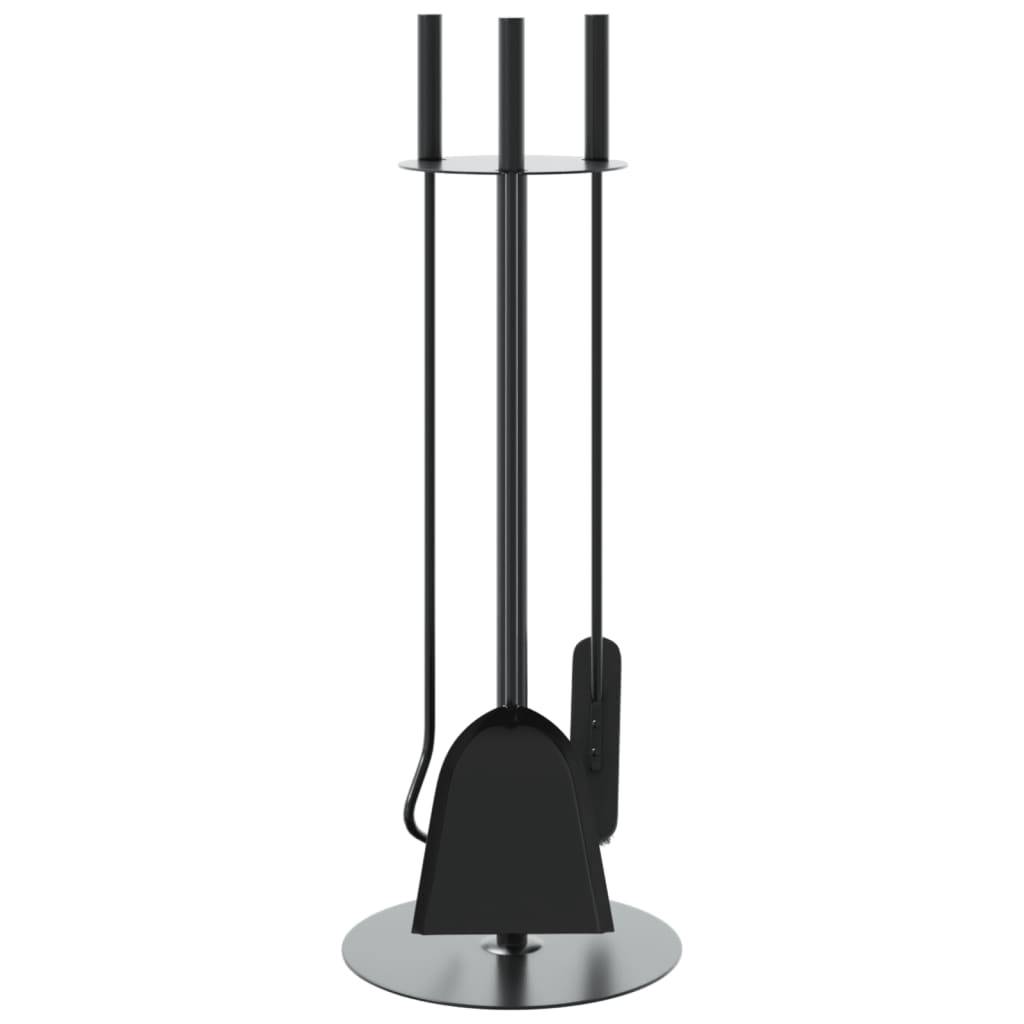 Set Serviteur de Cheminée Rond Acier 4 Pièces Nettoyage Foyer 59 cm Noir - ComfortXL Outdoor Living - Image 4