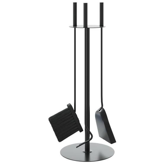 Set Serviteur de Cheminée Rond Acier 4 Pièces Nettoyage Foyer 59 cm Noir - ComfortXL Outdoor Living - Image 6