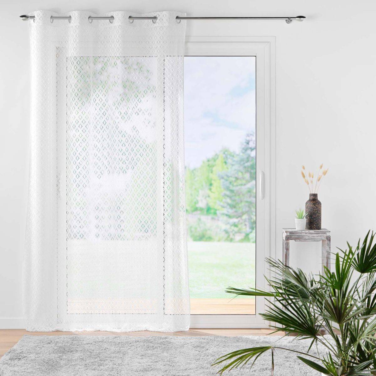 Rideau Voilage à Œillets Maille "Odilia" 140x240cm Blanc - Image 6