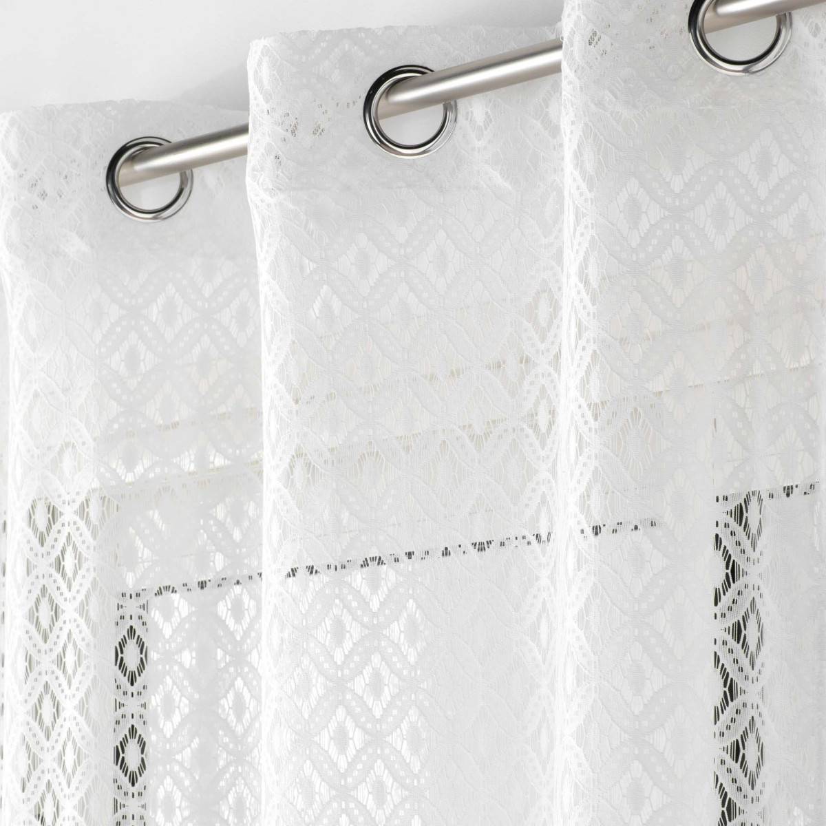 Rideau Voilage à Œillets Maille "Odilia" 140x240cm Blanc - Image 2
