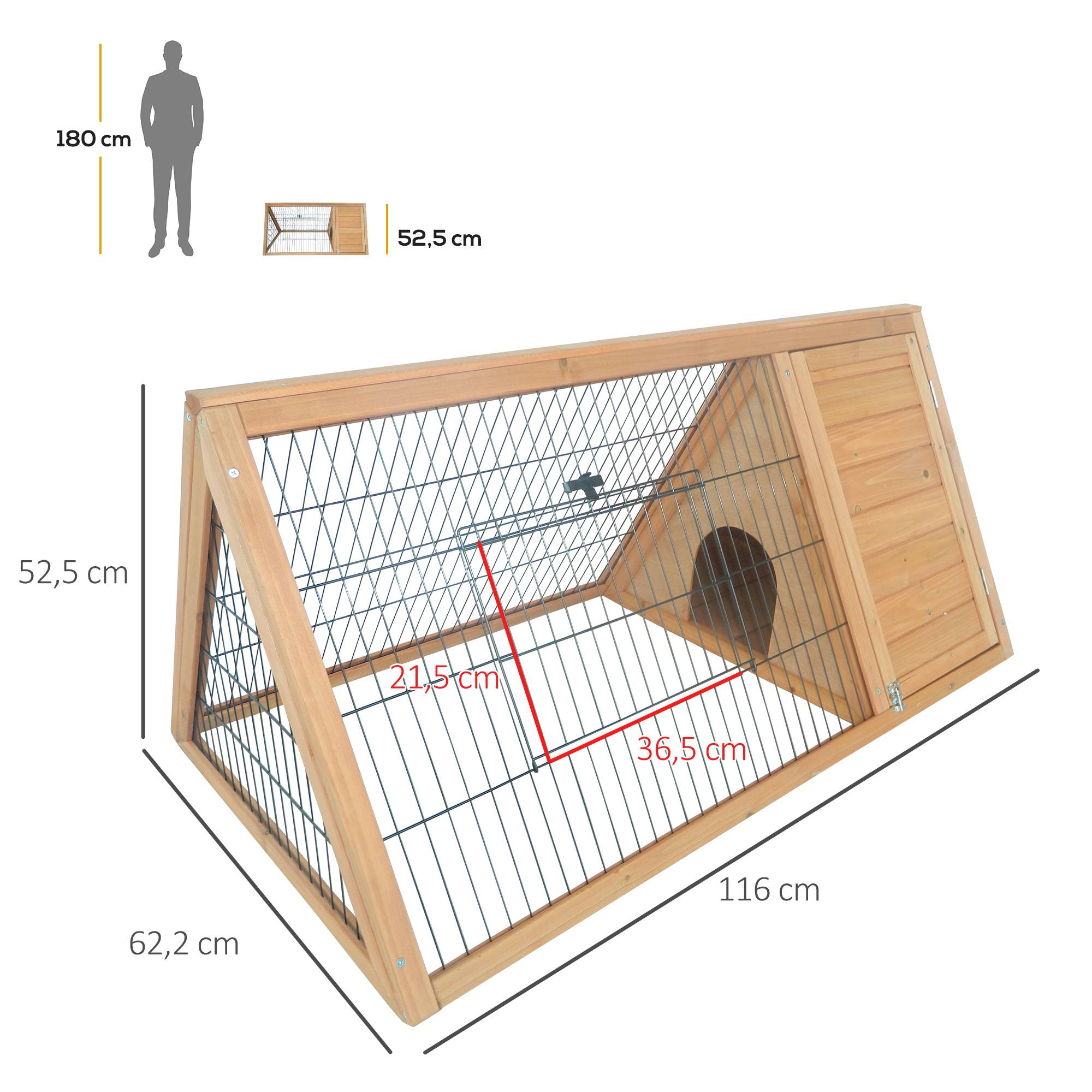 Sans Marque - Clapier triangulaire sol enclos extérieur niche double porte lapins/poules/tortue 116x62,2x52,5 cm pin massif - Image 5