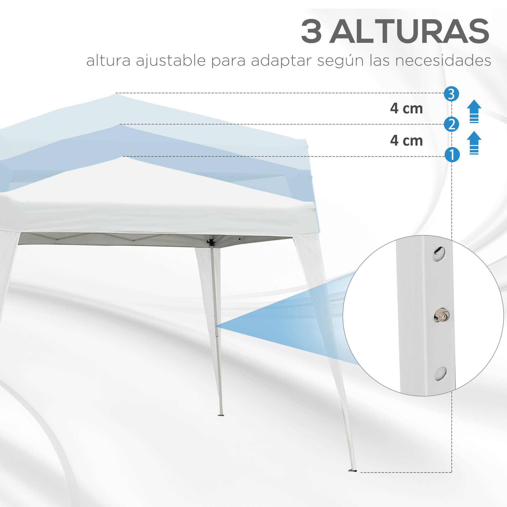 Tente pliante 2,4 x 2,4 m, tonnelle de jardin imperméable, montage instantané, structure en acier et toile Oxford, blanche. - Image 9
