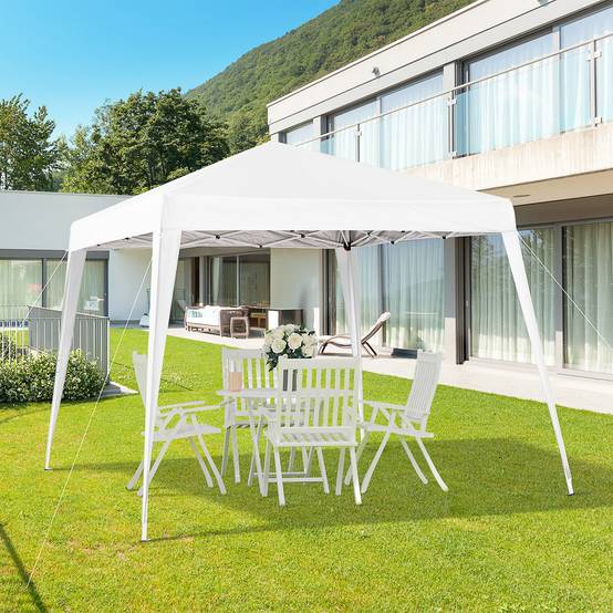Tente pliante 2,4 x 2,4 m, tonnelle de jardin imperméable, montage instantané, structure en acier et toile Oxford, blanche. - Image 3