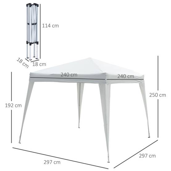 Tente pliante 2,4 x 2,4 m, tonnelle de jardin imperméable, montage instantané, structure en acier et toile Oxford, blanche. - Image 5