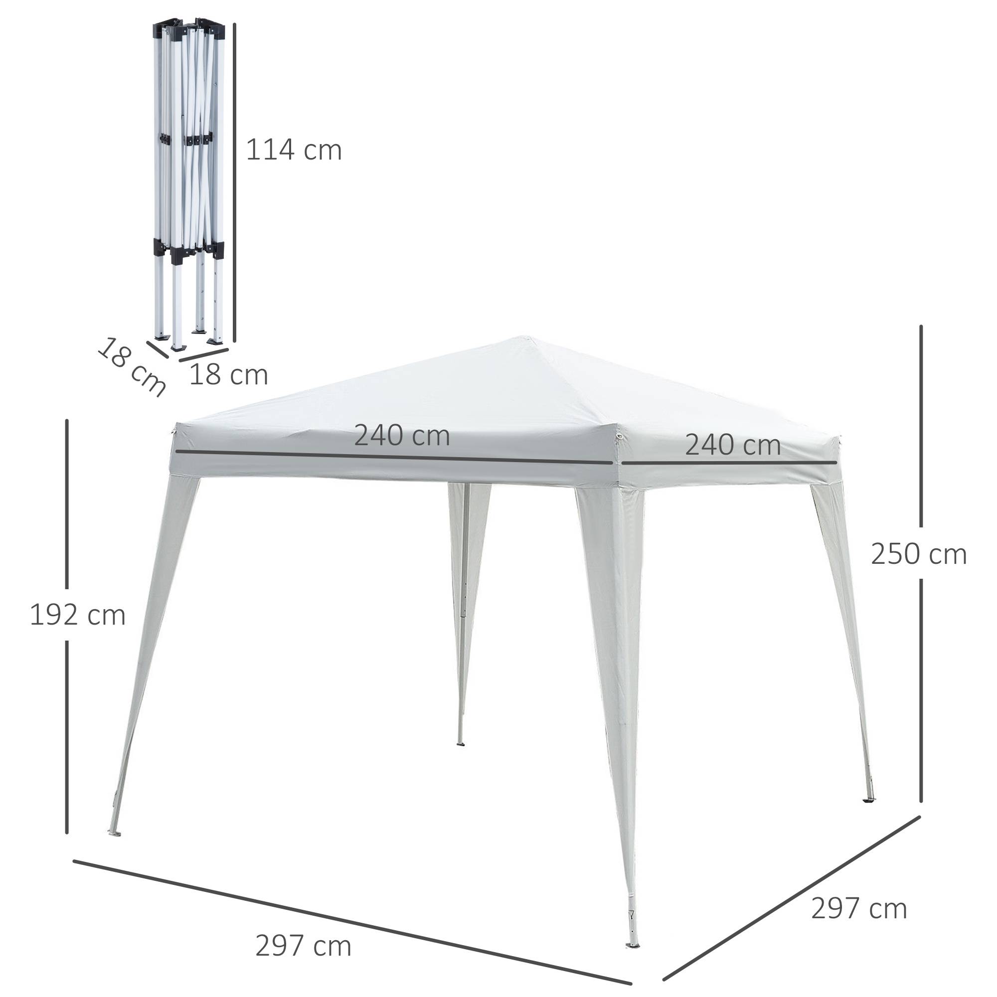 Tente pliante 2,4 x 2,4 m, tonnelle de jardin imperméable, montage instantané, structure en acier et toile Oxford, blanche. - Image 5