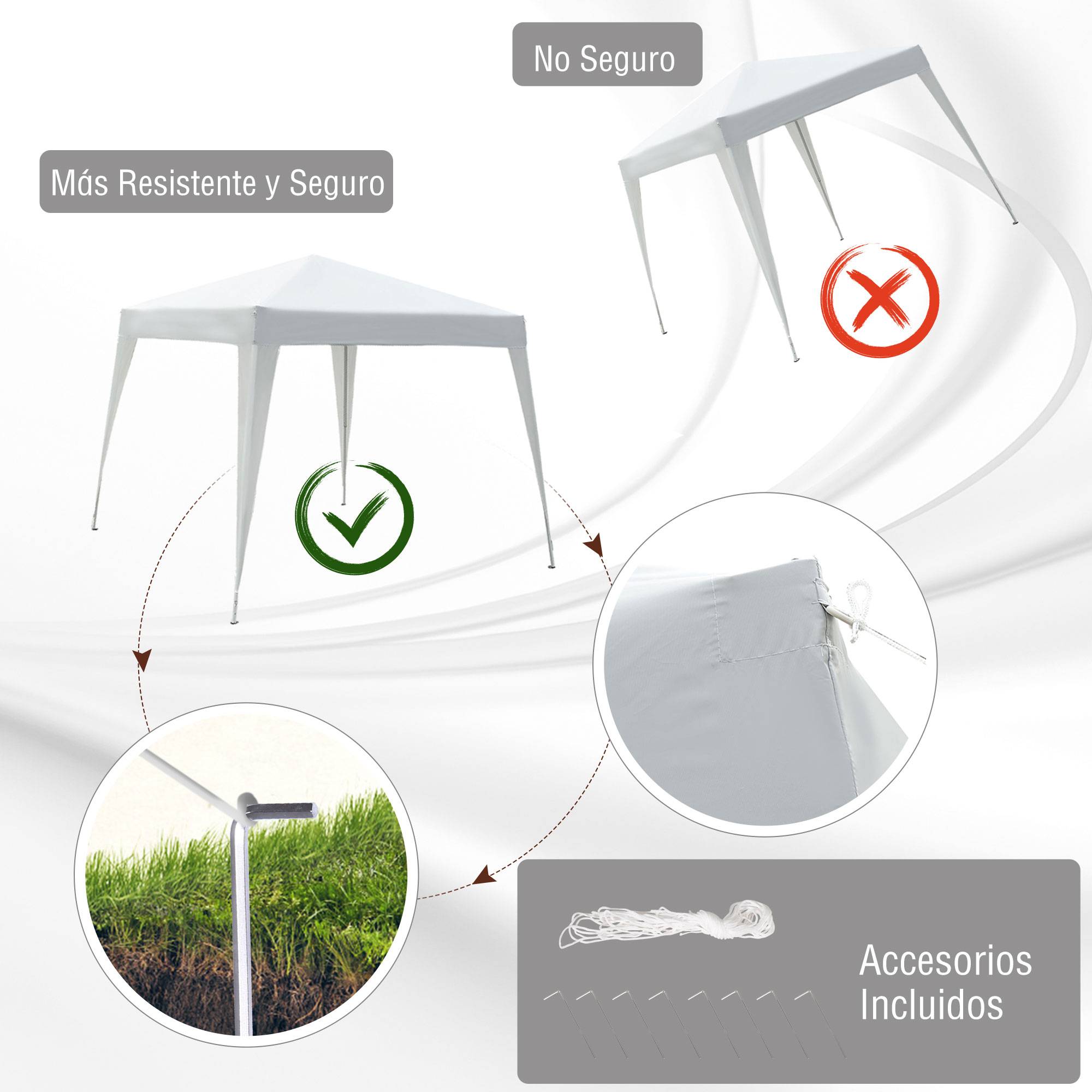 Tente pliante 2,4 x 2,4 m, tonnelle de jardin imperméable, montage instantané, structure en acier et toile Oxford, blanche. - Image 8