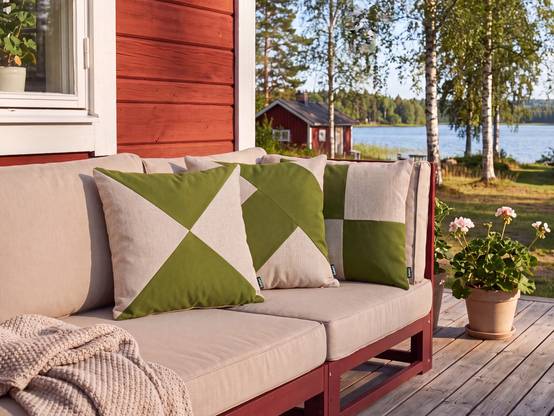 Beliani - Coussin d'extérieur Oléfine Beige/vert ALETRIS - 45x45x10- Beliani - Image 1
