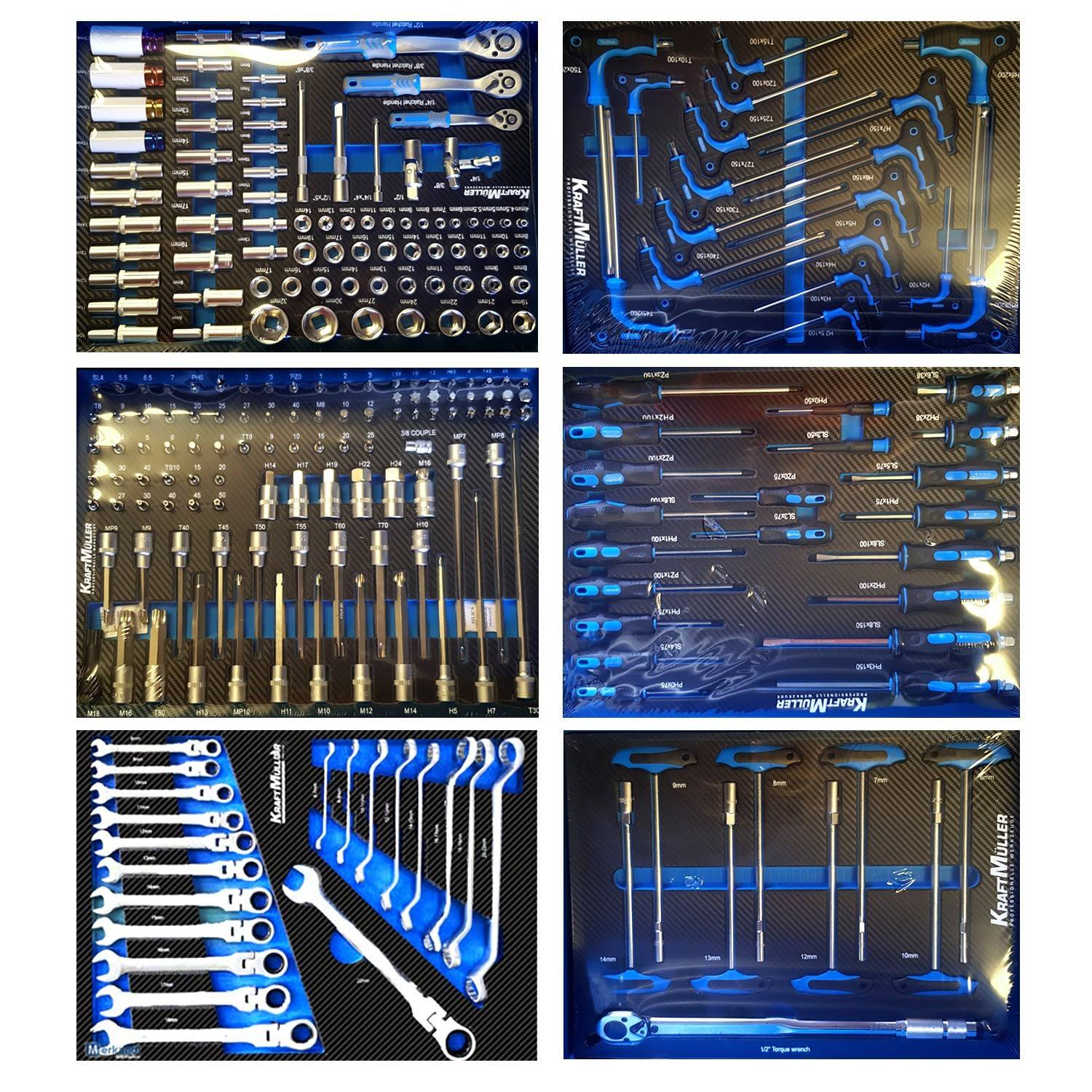 Servante d'atelier Kraft Muller KM-7/6 RACING-BLUE FLEX MOTO GP, 249 Outils inclus - 7 tiroirs, 6 tiroirs pleins, 1 placard - Image 4