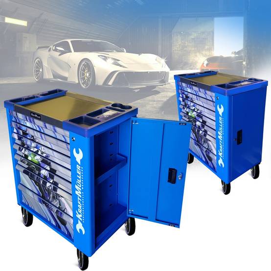 Servante d'atelier Kraft Muller KM-7/6 RACING-BLUE FLEX MOTO GP, 249 Outils inclus - 7 tiroirs, 6 tiroirs pleins, 1 placard - Image 3