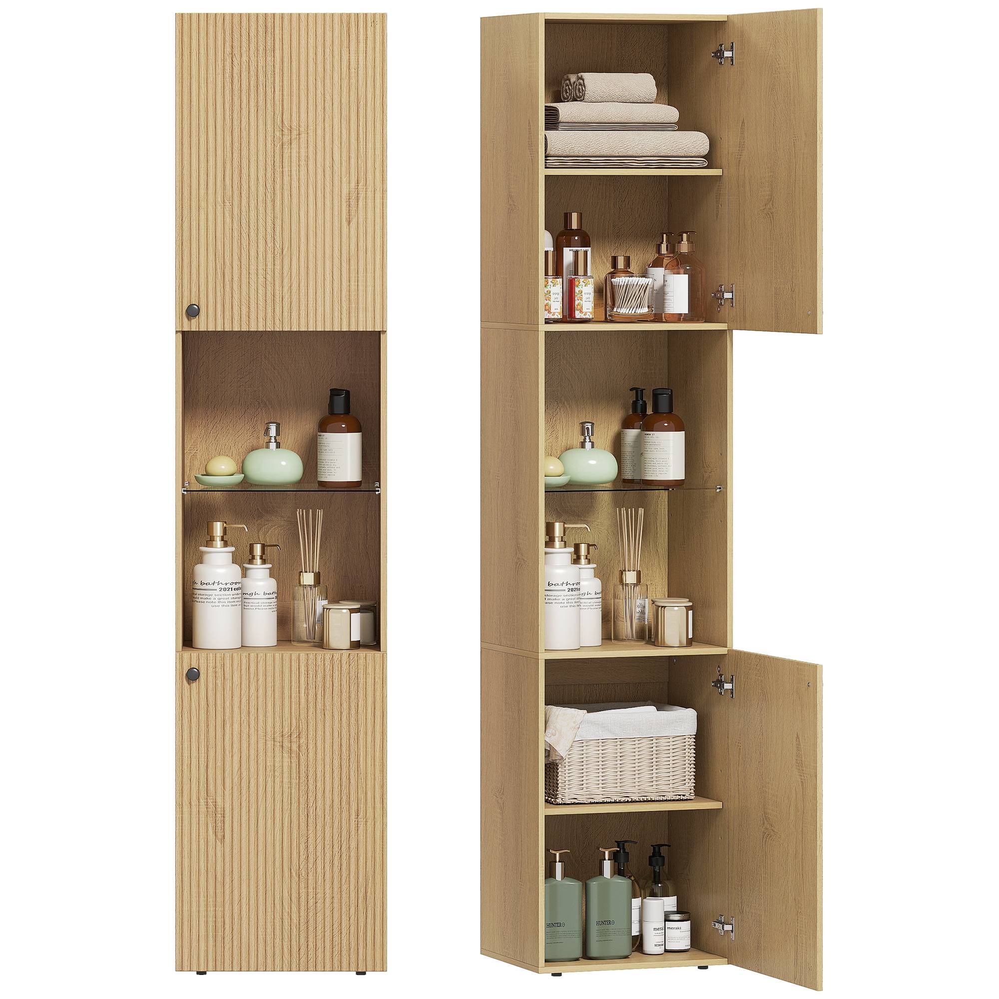 Sans Marque - Armoire salle de bain haute, meuble de rangement colonne 6 niveaux 2 portes et étagères réglables, 40x31x182cm, chêne - Image 1