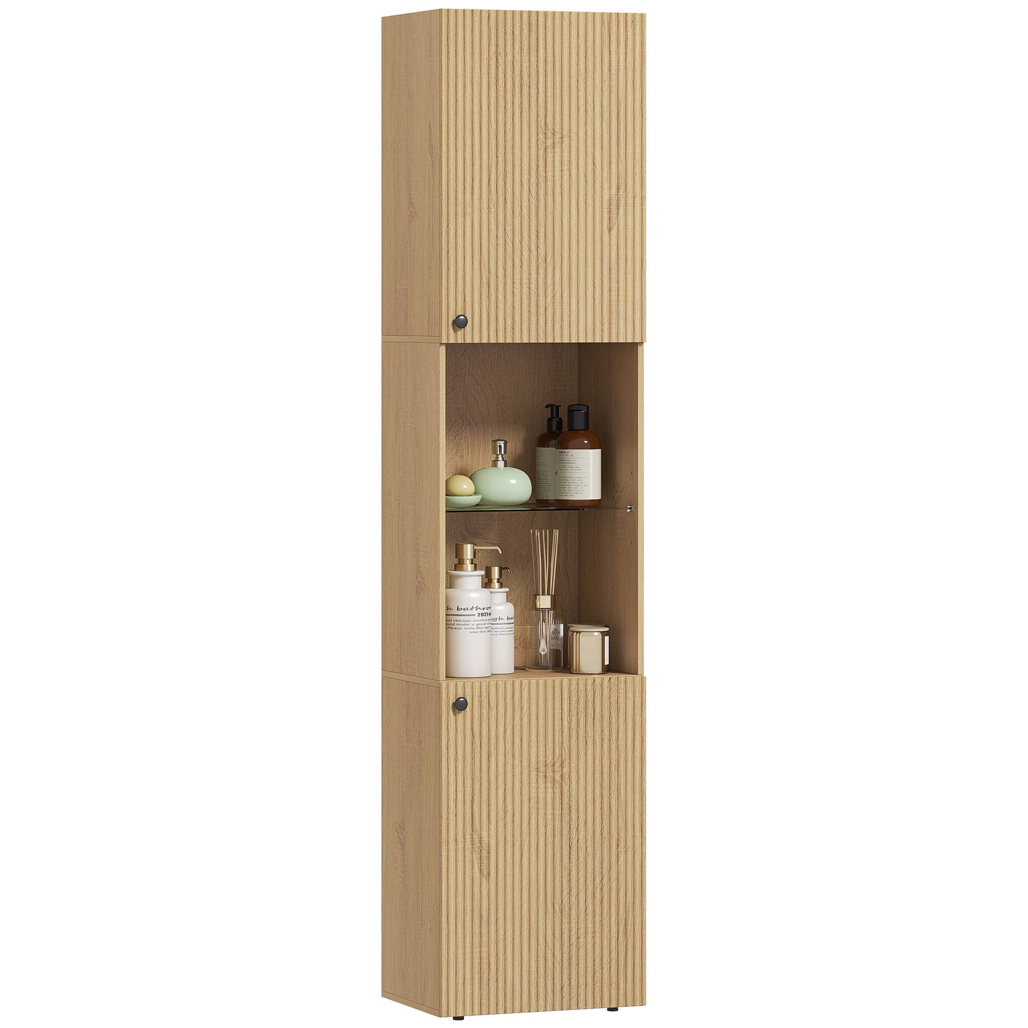 Sans Marque - Armoire salle de bain haute, meuble de rangement colonne 6 niveaux 2 portes et étagères réglables, 40x31x182cm, chêne - Image 2