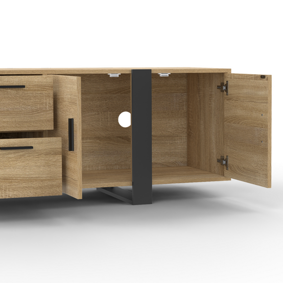 Meuble TV 180 cm PHOENIX avec rangements bois et noir - Image 6