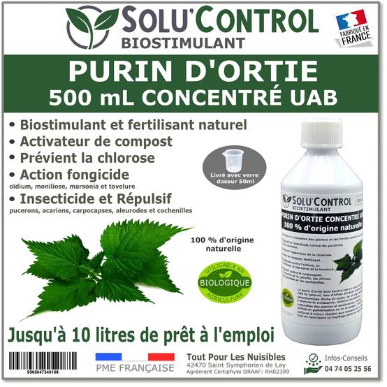 Tout pour les nuisibles - SOLU'CONTROL - Purin d’Ortie Naturel – 500 ml – Produit Végétal – Stimule la Croissance et Renforce les Plantes - Image 1