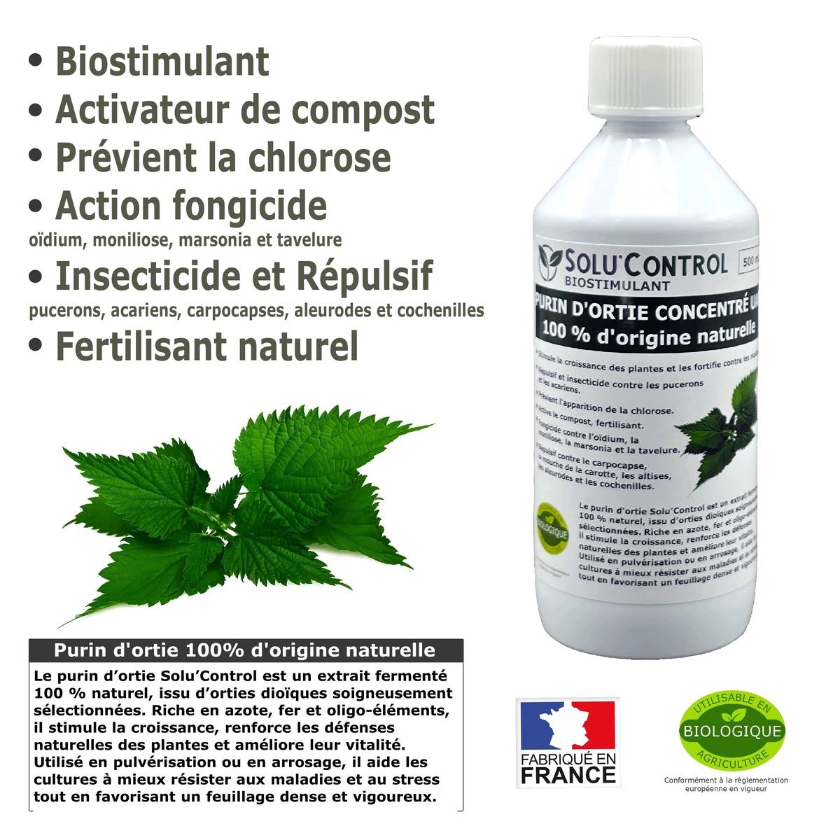 Tout pour les nuisibles - SOLU'CONTROL - Purin d’Ortie Naturel – 500 ml – Produit Végétal – Stimule la Croissance et Renforce les Plantes - Image 2