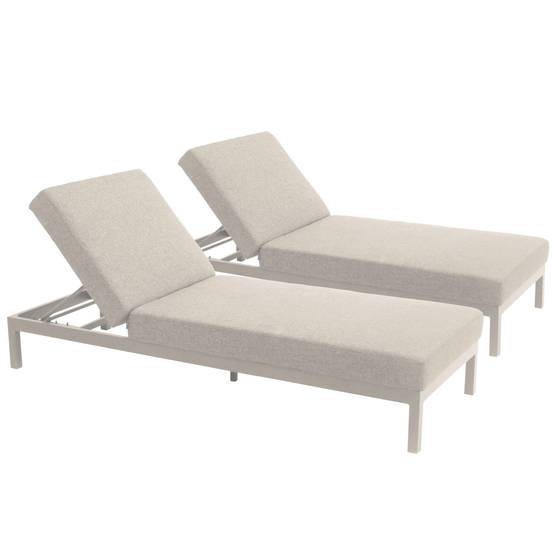 Oviala - Lot de 2 bains de soleil inclinable en aluminium crème Galapagos - Oviala - Image 1
