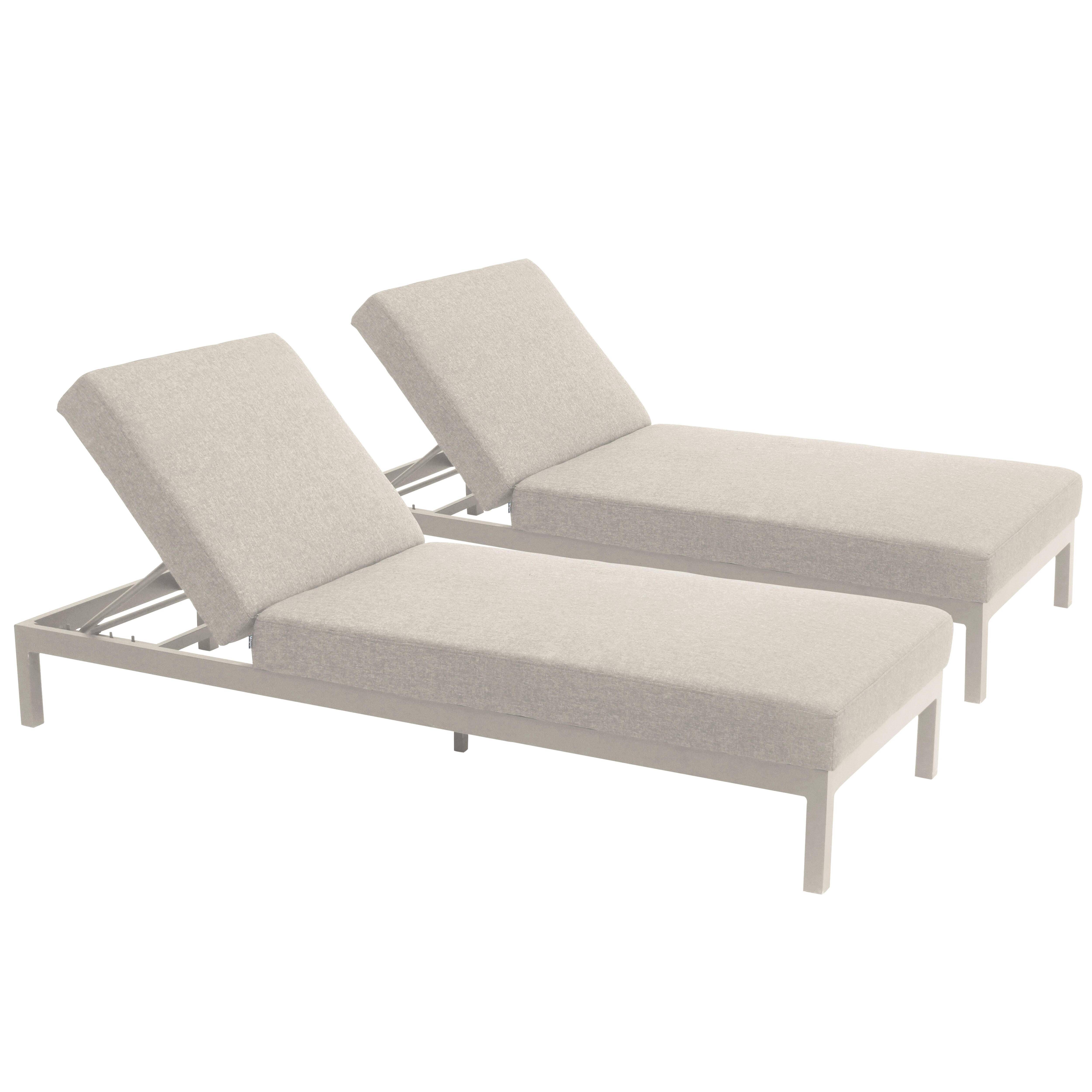 Oviala - Lot de 2 bains de soleil inclinable en aluminium crème Galapagos - Oviala