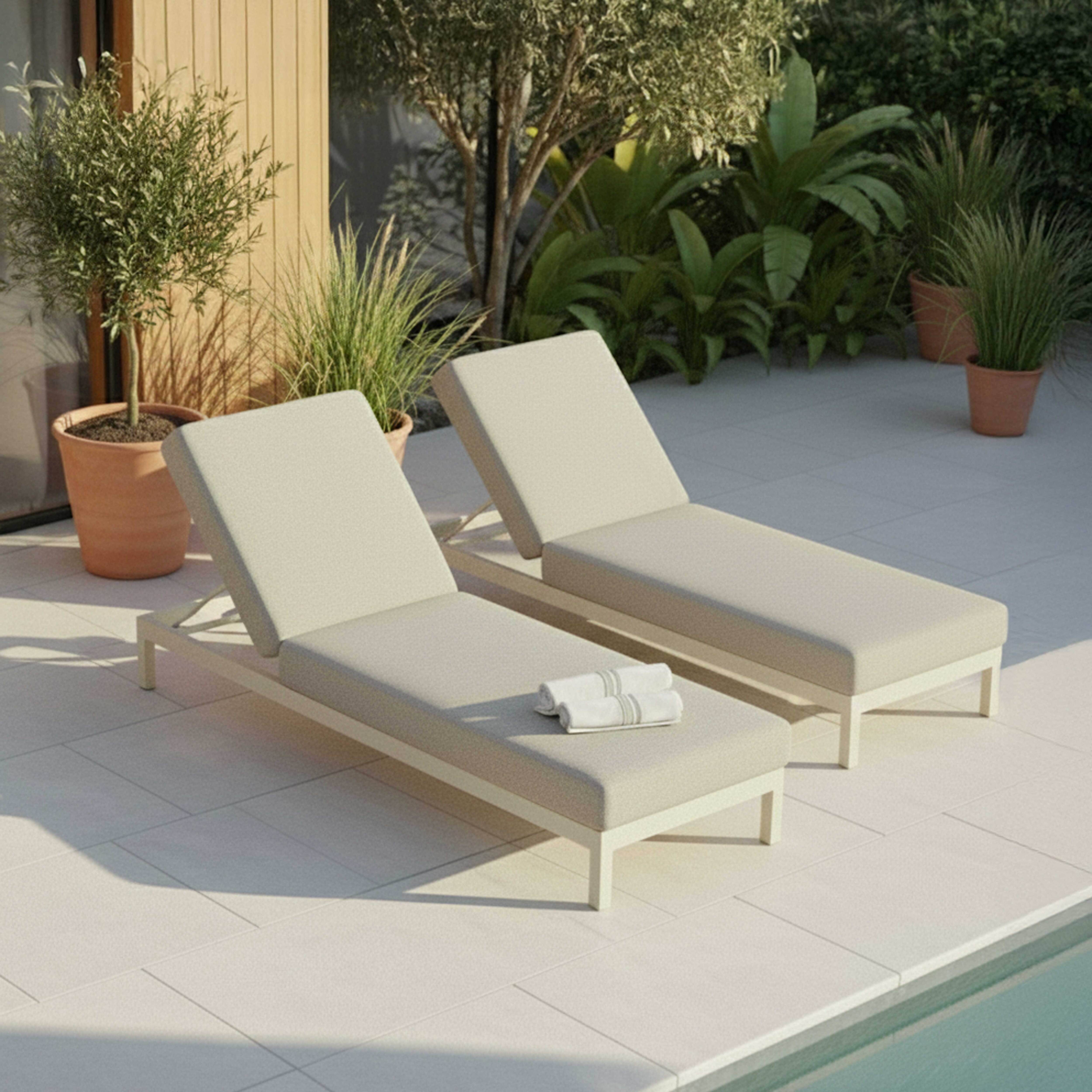 Oviala - Lot de 2 bains de soleil inclinable en aluminium crème Galapagos - Oviala - Image 2