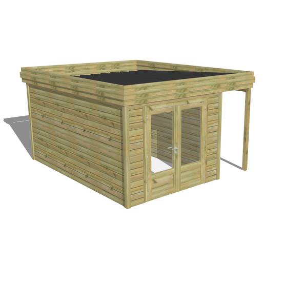 ABRI DE JARDIN bois autoclave 27mm - 3,64x4,34m / 16m2 - Bac acier - Abri Français - Image 1