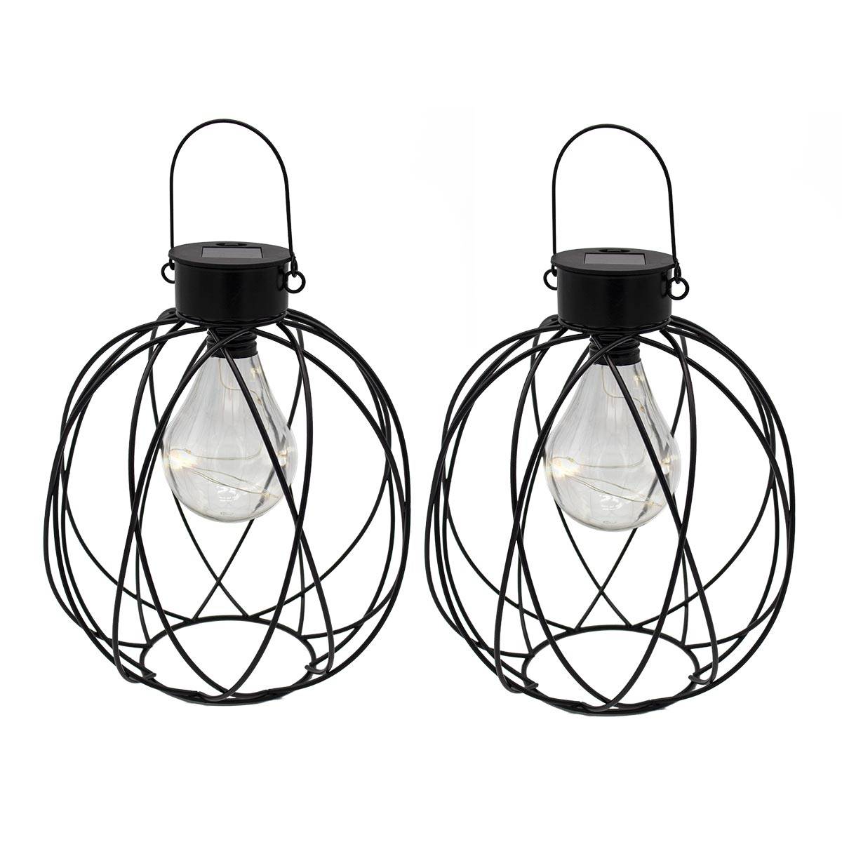 Lumisky - Lot de 2 lanternes solaires VENUS Noir Acier H24cm - Image 1