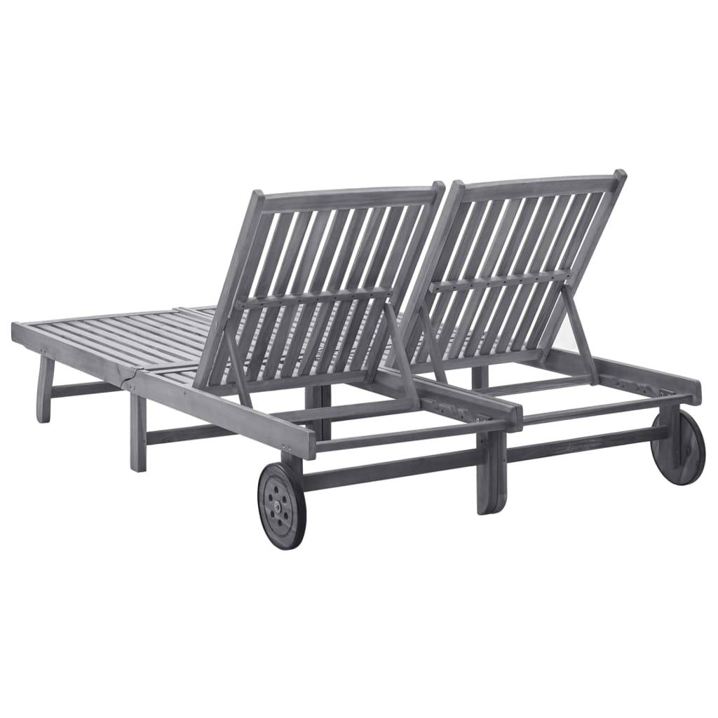 Helloshop26 - Transat chaise longue bain de soleil lit de jardin terrasse meuble d'extérieur 2 places bois d'acacia massif - Image 4