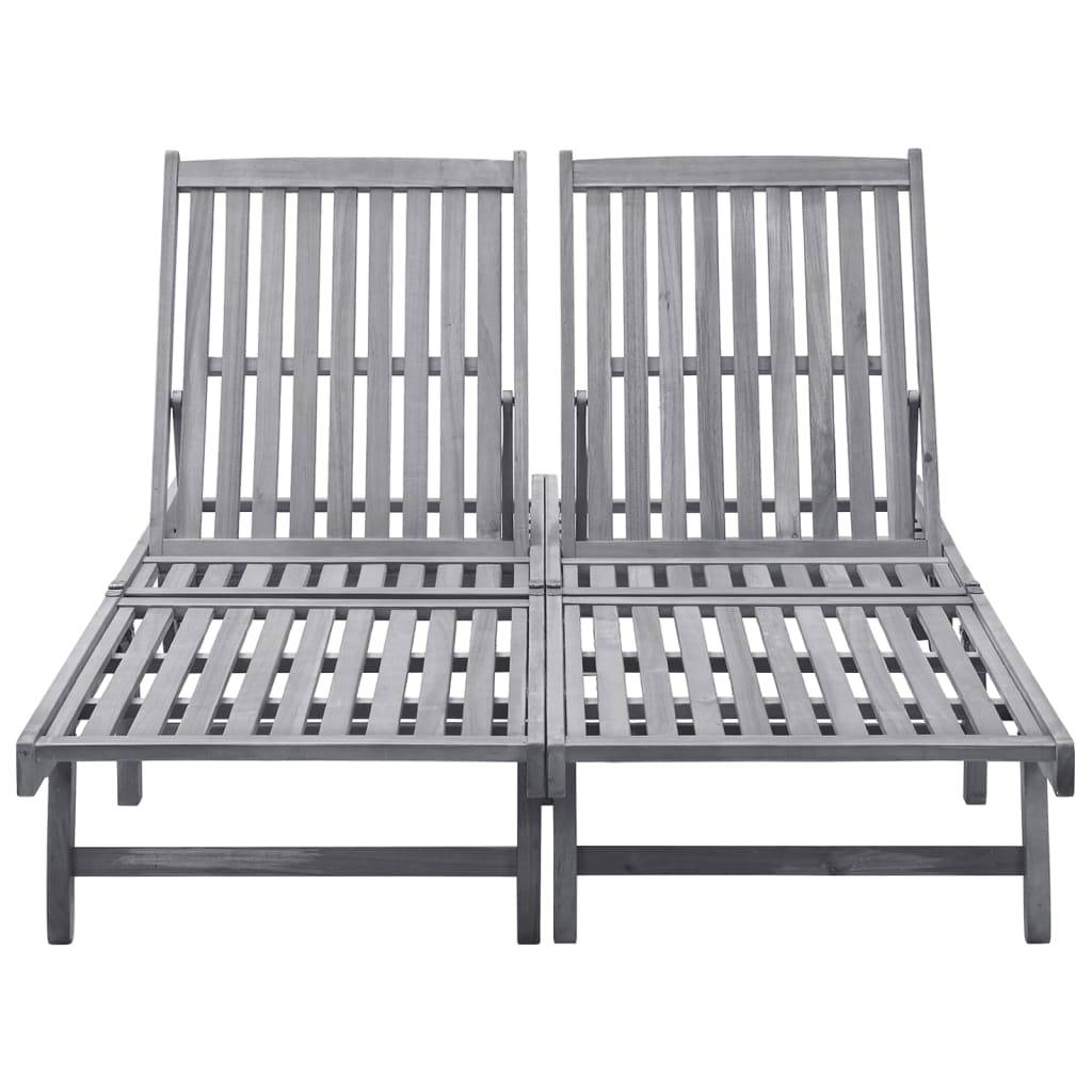 Helloshop26 - Transat chaise longue bain de soleil lit de jardin terrasse meuble d'extérieur 2 places bois d'acacia massif - Image 2