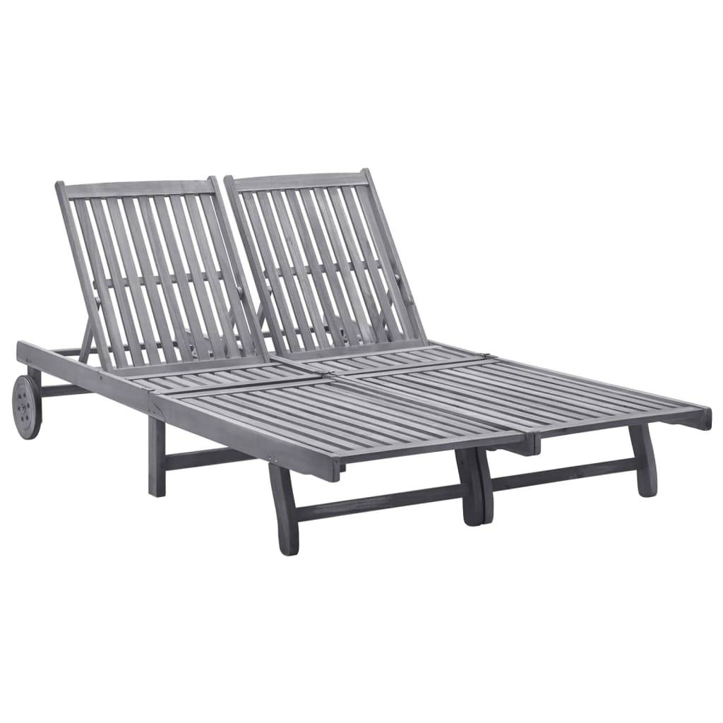 Helloshop26 - Transat chaise longue bain de soleil lit de jardin terrasse meuble d'extérieur 2 places bois d'acacia massif - Image 1