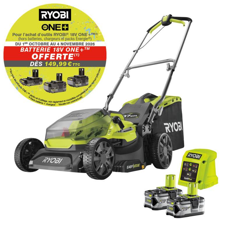 Ryobi - Tondeuse poussée RYOBI 18V One+ - 2 Batteries 4.0Ah - Chargeur - RY18LM37A-240 - Image 2