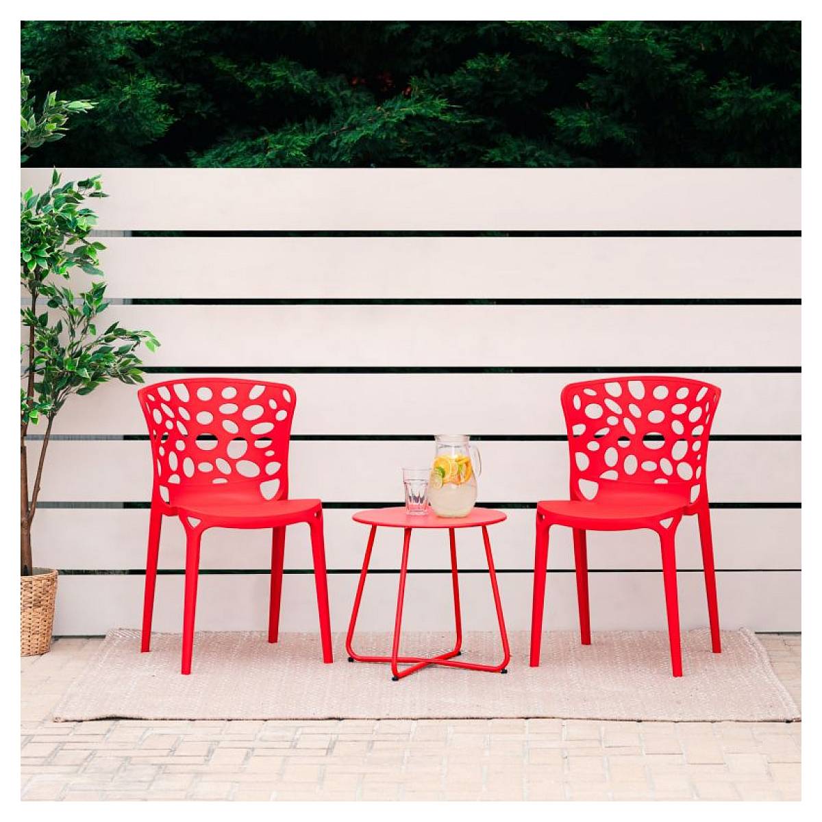 Ensemble de 2 chaises de jardin rouges élégantes et confortables - Image 2