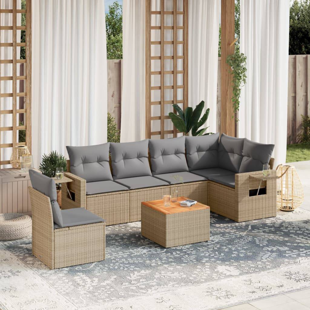 Vidaxl - Salon de jardin avec coussins 7 pcs beige résine tressée vidaXL 3224589 - Image 1