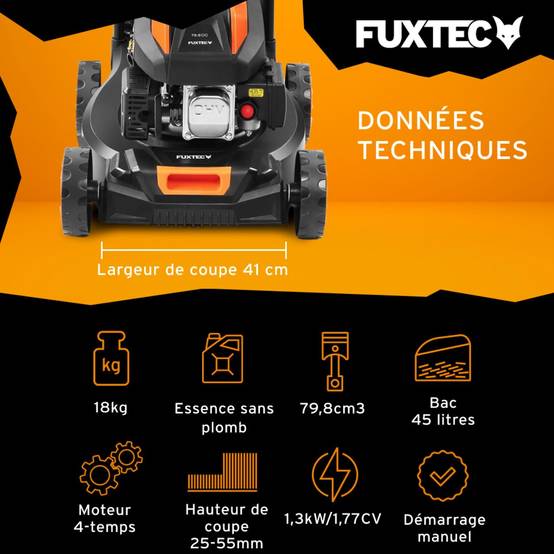 FUXTEC - Tondeuse à gazon poussée thermique 40,6cm 80cm3 - FX-RM4180 Fuxtec - 45L - Image 2
