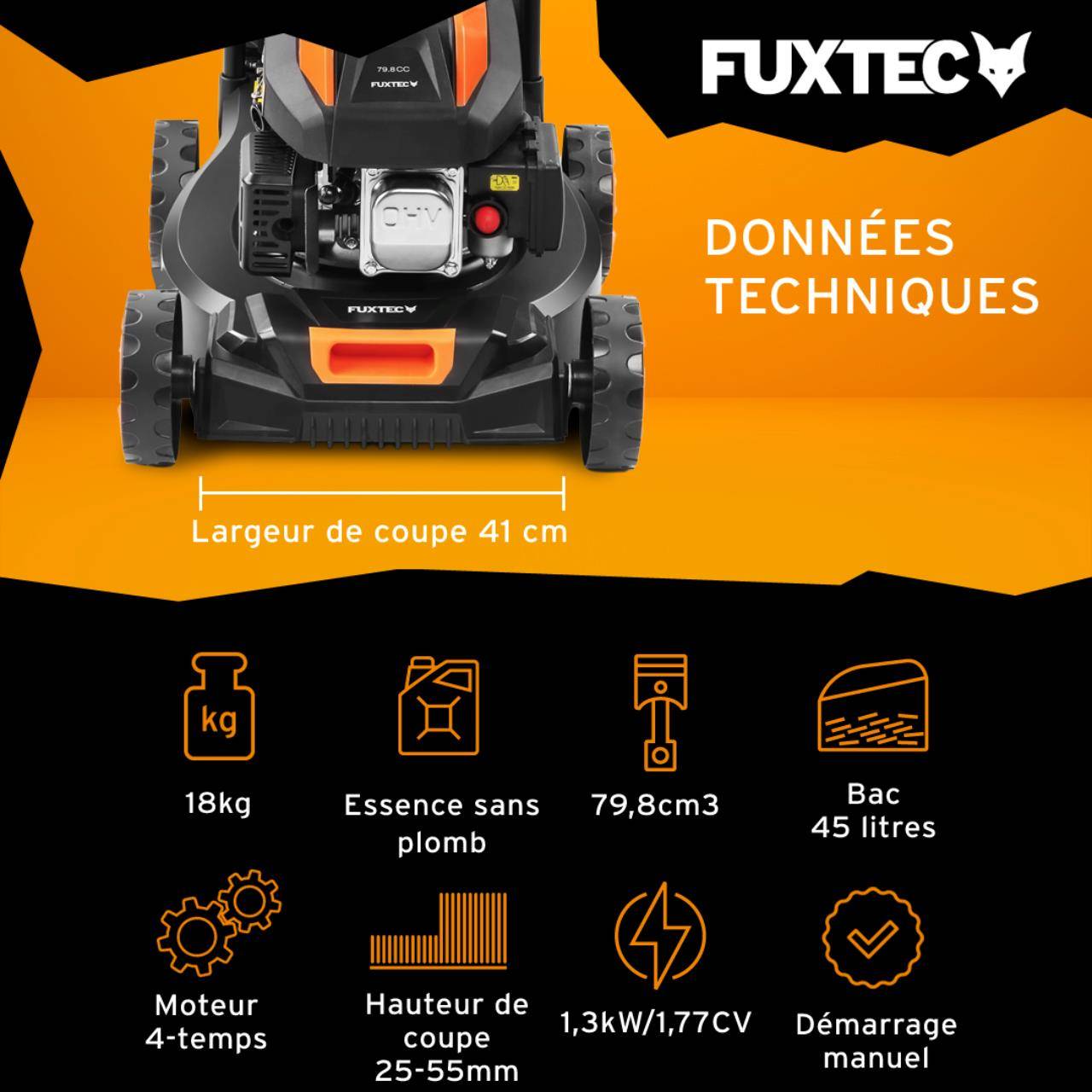 FUXTEC - Tondeuse à gazon poussée thermique 40,6cm 80cm3 - FX-RM4180 Fuxtec - 45L - Image 2