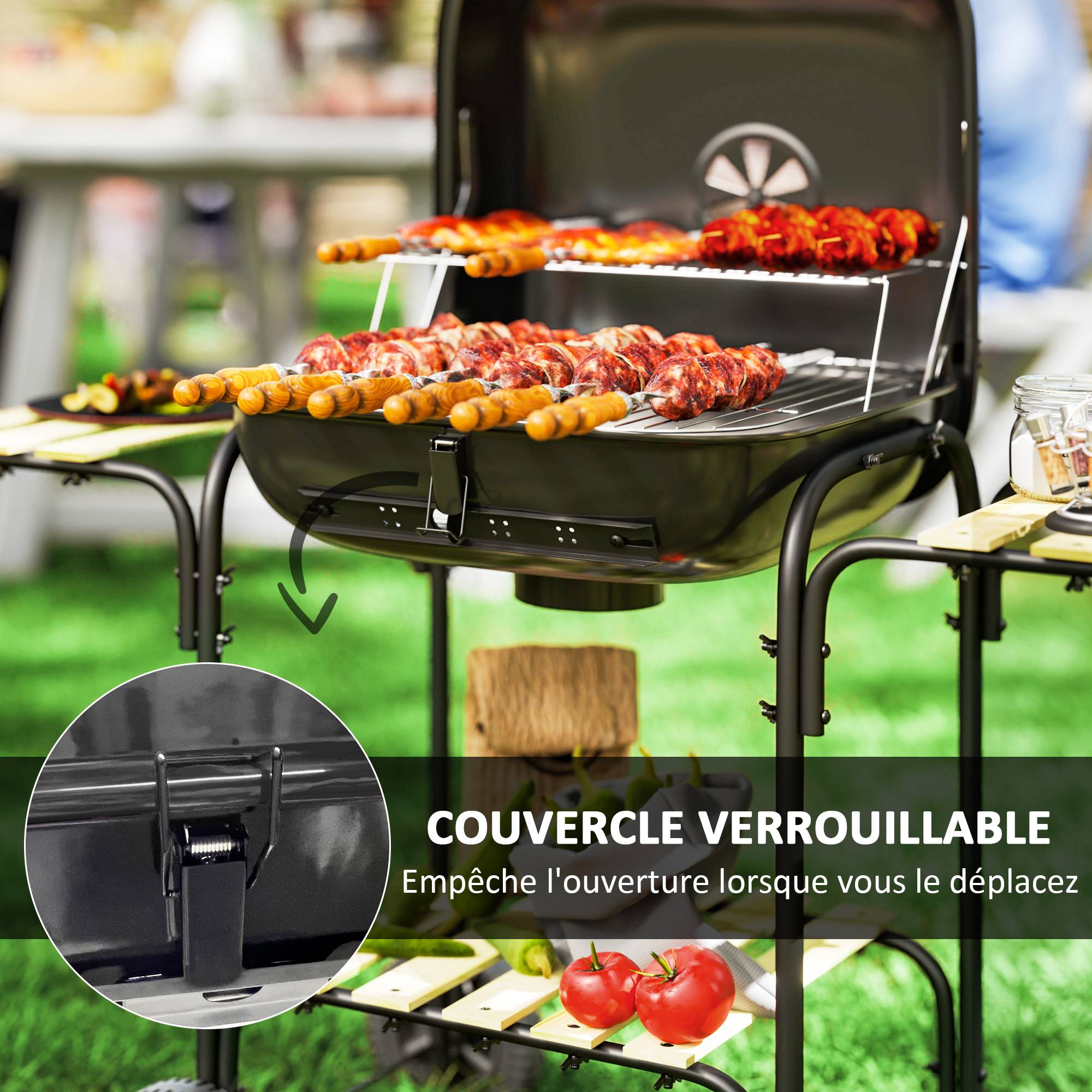 Barbecue à charbon chariot acier jardin couvercle surface 1840 cm² noir 98 cm - ComfortXL Outdoor Living - Image 9