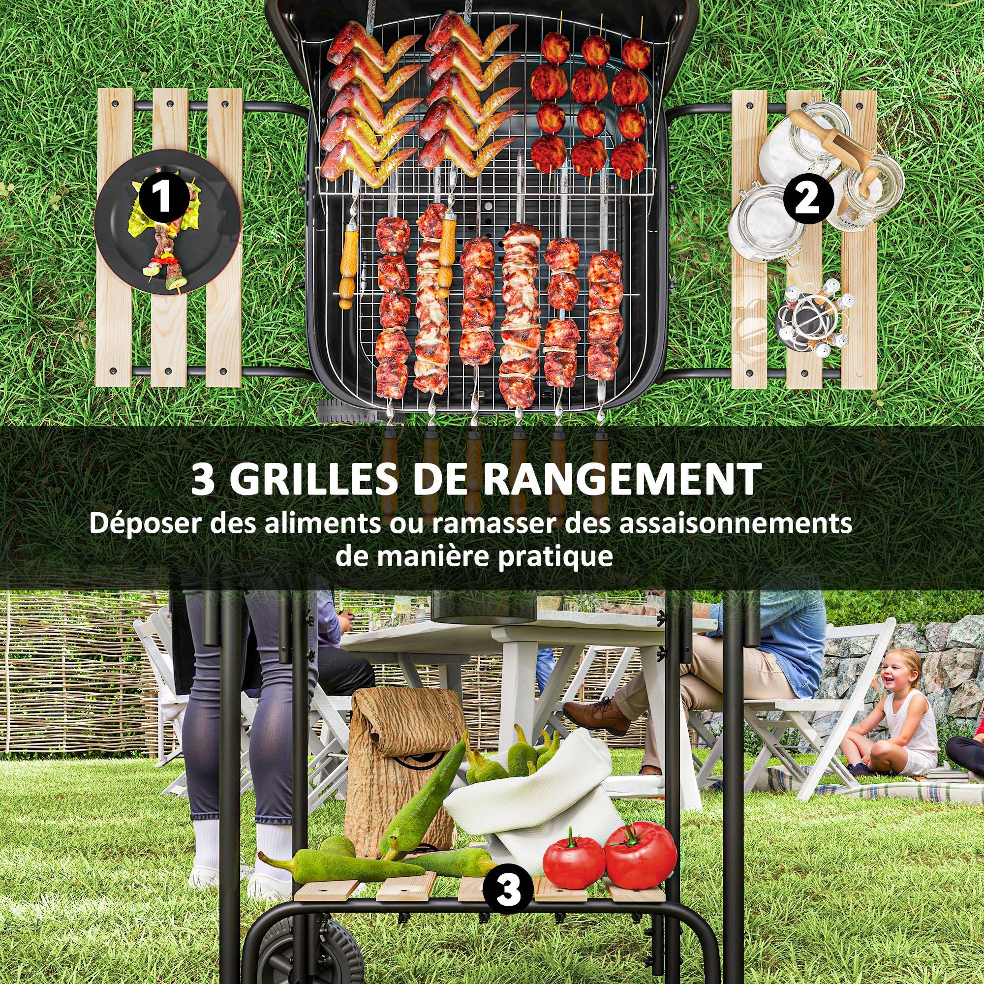 Barbecue à charbon chariot acier jardin couvercle surface 1840 cm² noir 98 cm - ComfortXL Outdoor Living - Image 8