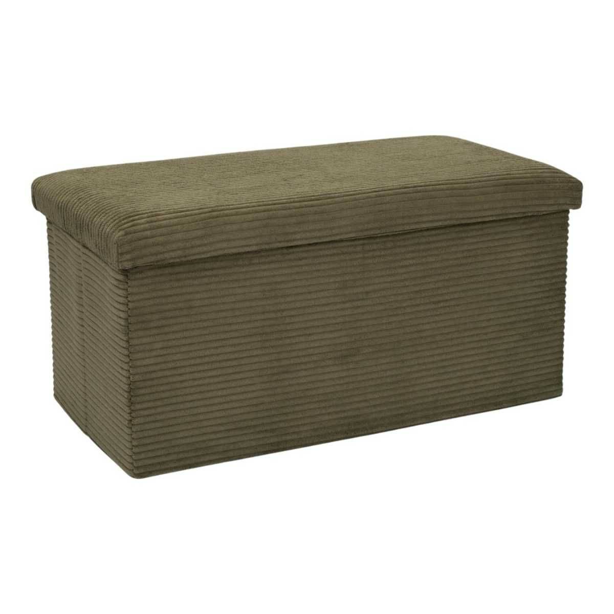 Banc coffre pliable côtelé vert 76x38 cm - AMORY - Image 1
