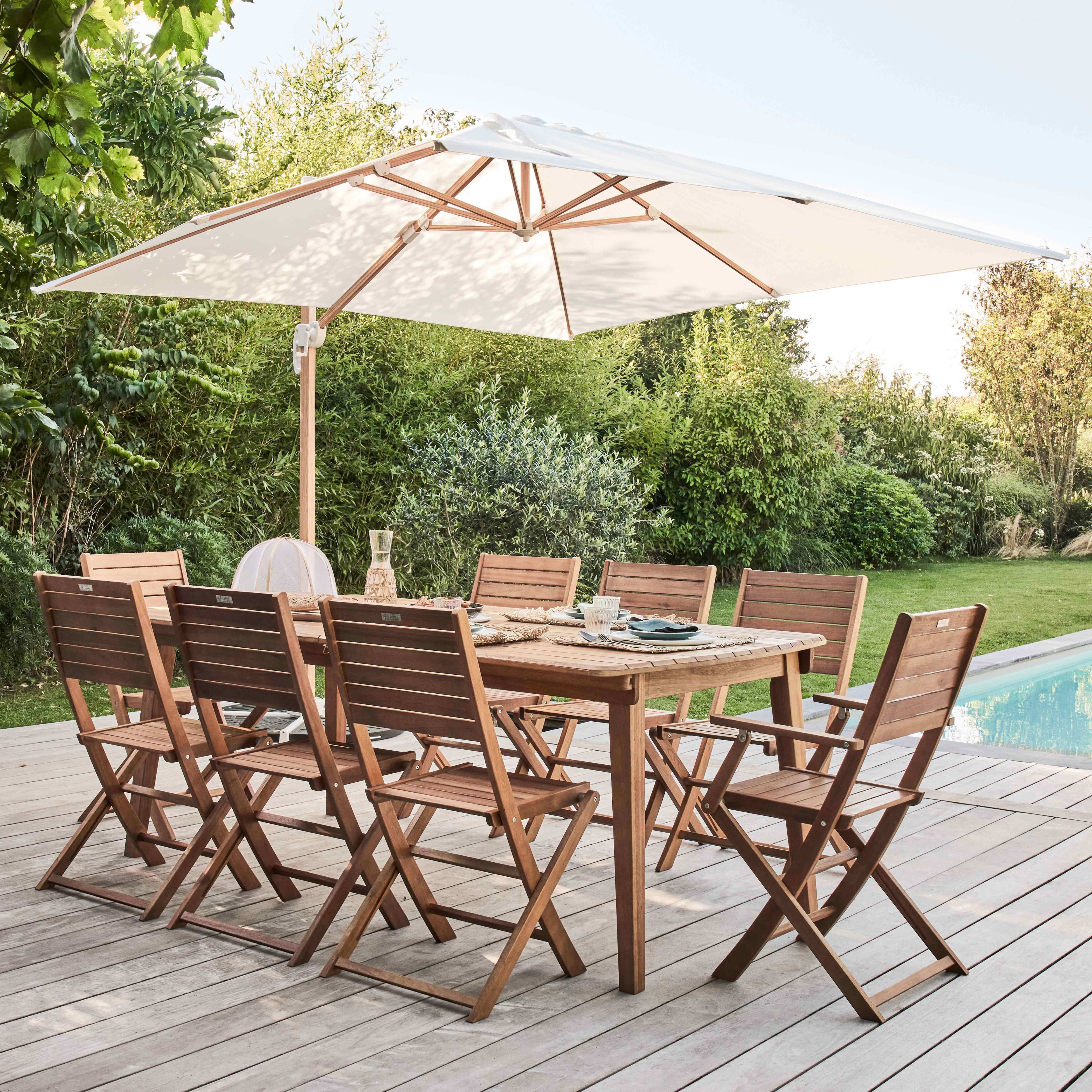 Oviala - Parasol déporté carré 3x3m effet bois écru Brescia - Oviala - Image 6