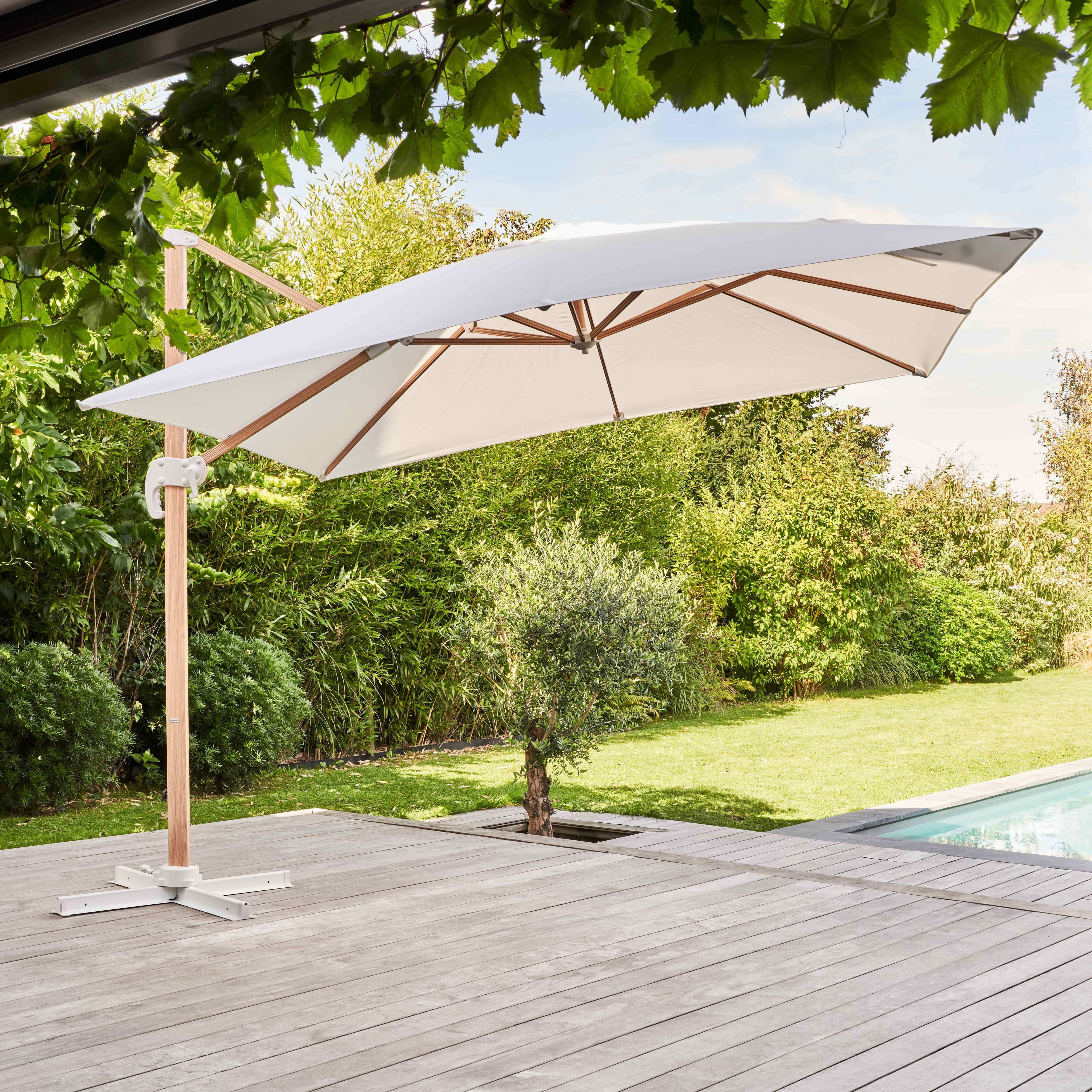 Oviala - Parasol déporté carré 3x3m effet bois écru Brescia - Oviala - Image 2