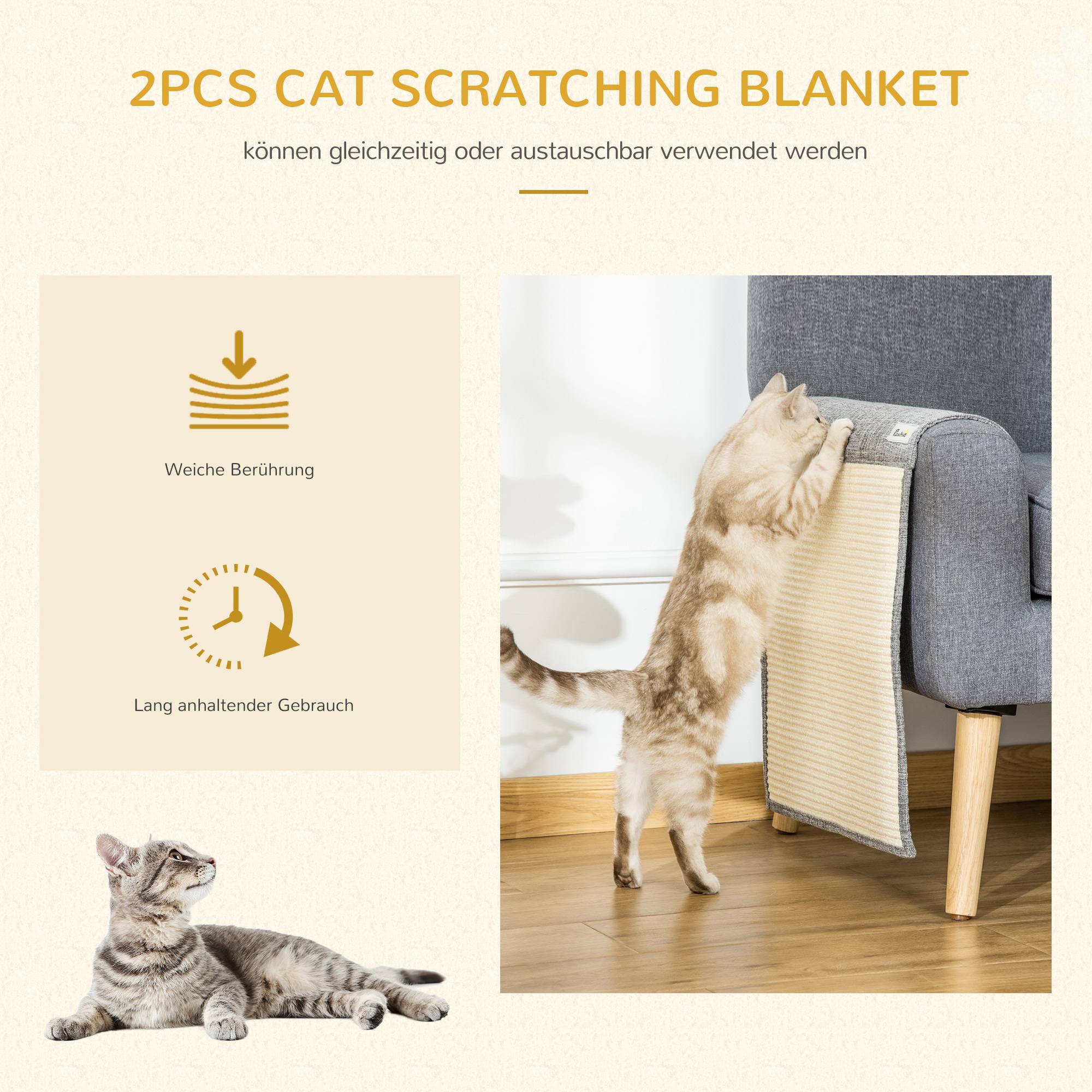 Lot 2 tapis à griffer chat protection canapé meuble sisal suspendu 130cm gris - ComfortXL Outdoor Living - Image 6