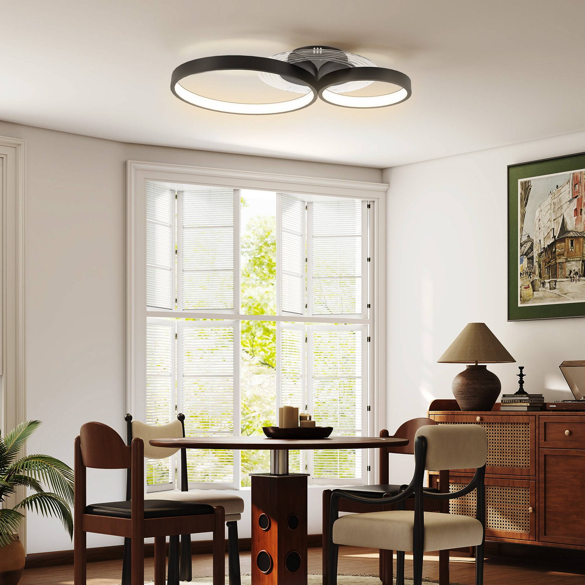 Sans Marque - Plafonnier LED moderne 3 anneaux température couleur réglable puissance 40 W noir - Image 4