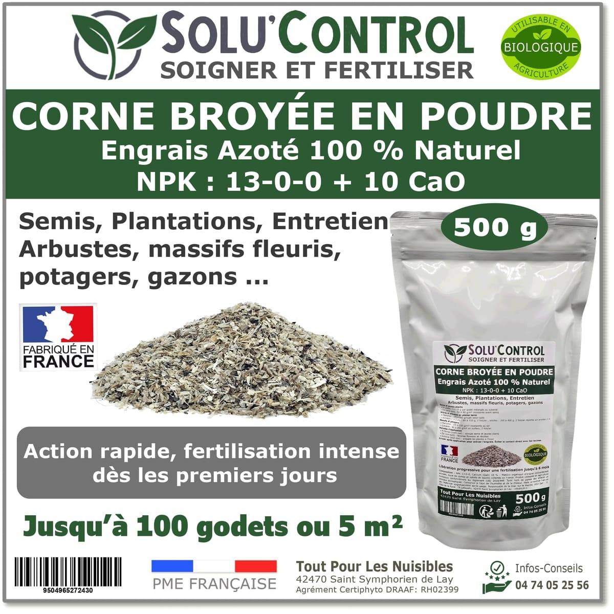 SOLU’CONTROL - 500 g de Corne Broyée en Poudre - Engrais Azoté 100% Naturel-UAB - Image 1