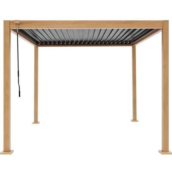 Pergola bioclimatique GAYA - Structure en aluminium et en acier - l300 x P300 x H240 cm - Aspect Bois - Image 1