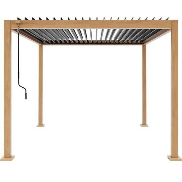 Pergola bioclimatique GAYA - Structure en aluminium et en acier - l300 x P300 x H240 cm - Aspect Bois - Image 3