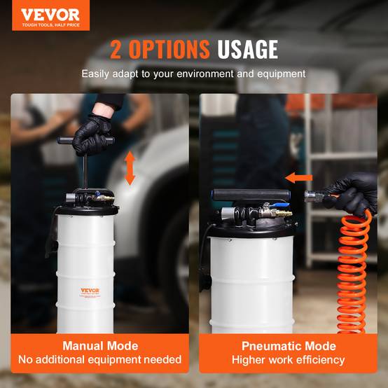 VEVOR Extracteur fluide 6,5L pompe aspiration vidange huile moteur pneumatique/manuel, jauge. - Image 2