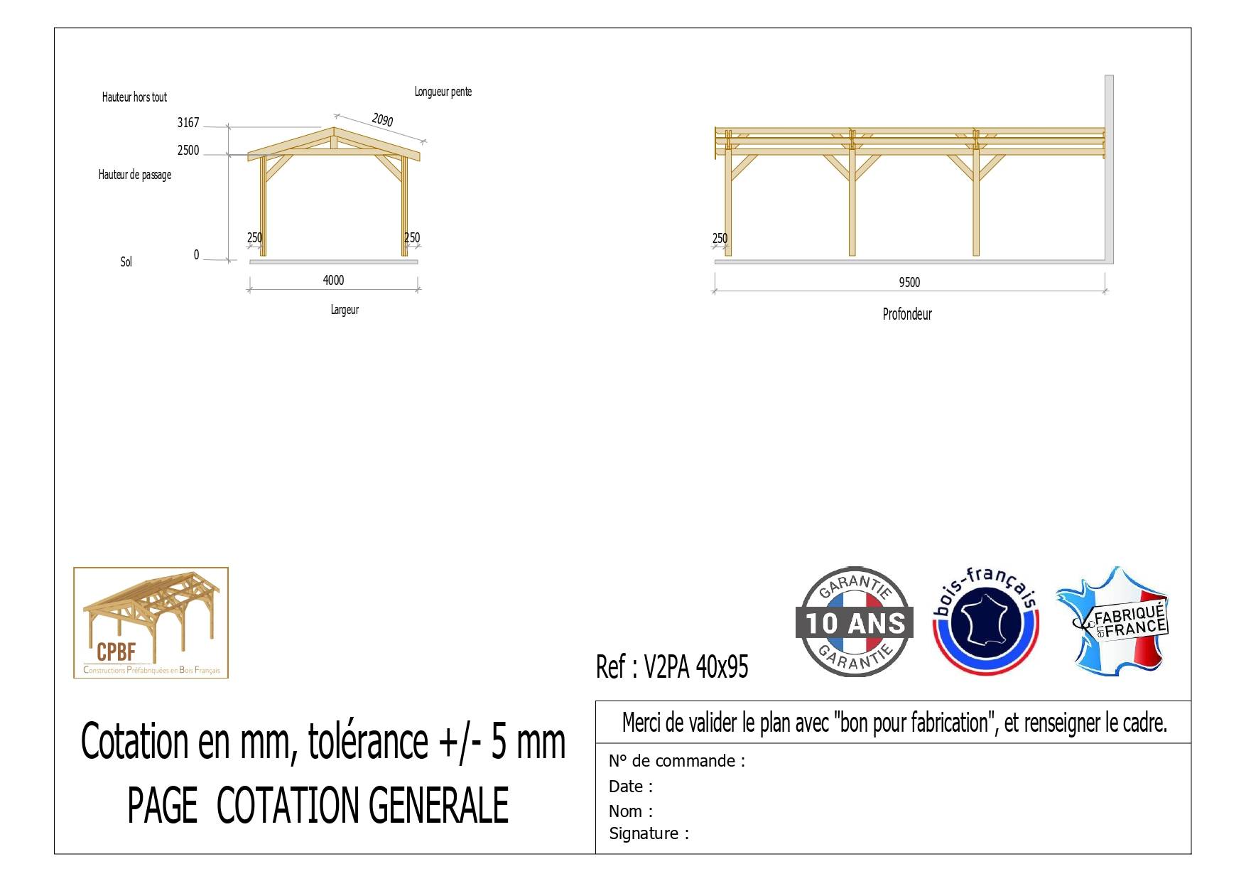 Carport Bois Douglas Français 38 m² – 2 pentes adossé – 6 poteaux – Abri voiture extérieur – Garantie 10 ans - Image 3