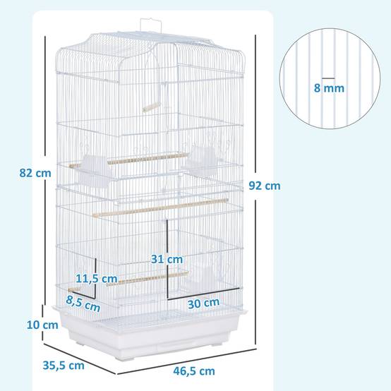 Cage à oiseaux en métal Pajarera avec 4 mangeoires, 3 perchoirs Columpio et plateau amovible 46,5 x 35,5 x 92 cm Blanc - Image 5