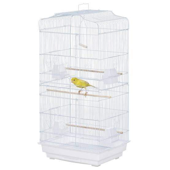 Cage à oiseaux en métal Pajarera avec 4 mangeoires, 3 perchoirs Columpio et plateau amovible 46,5 x 35,5 x 92 cm Blanc - Image 2