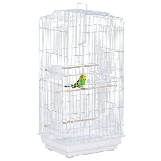 Cage à oiseaux en métal Pajarera avec 4 mangeoires, 3 perchoirs Columpio et plateau amovible 46,5 x 35,5 x 92 cm Blanc - Image 1