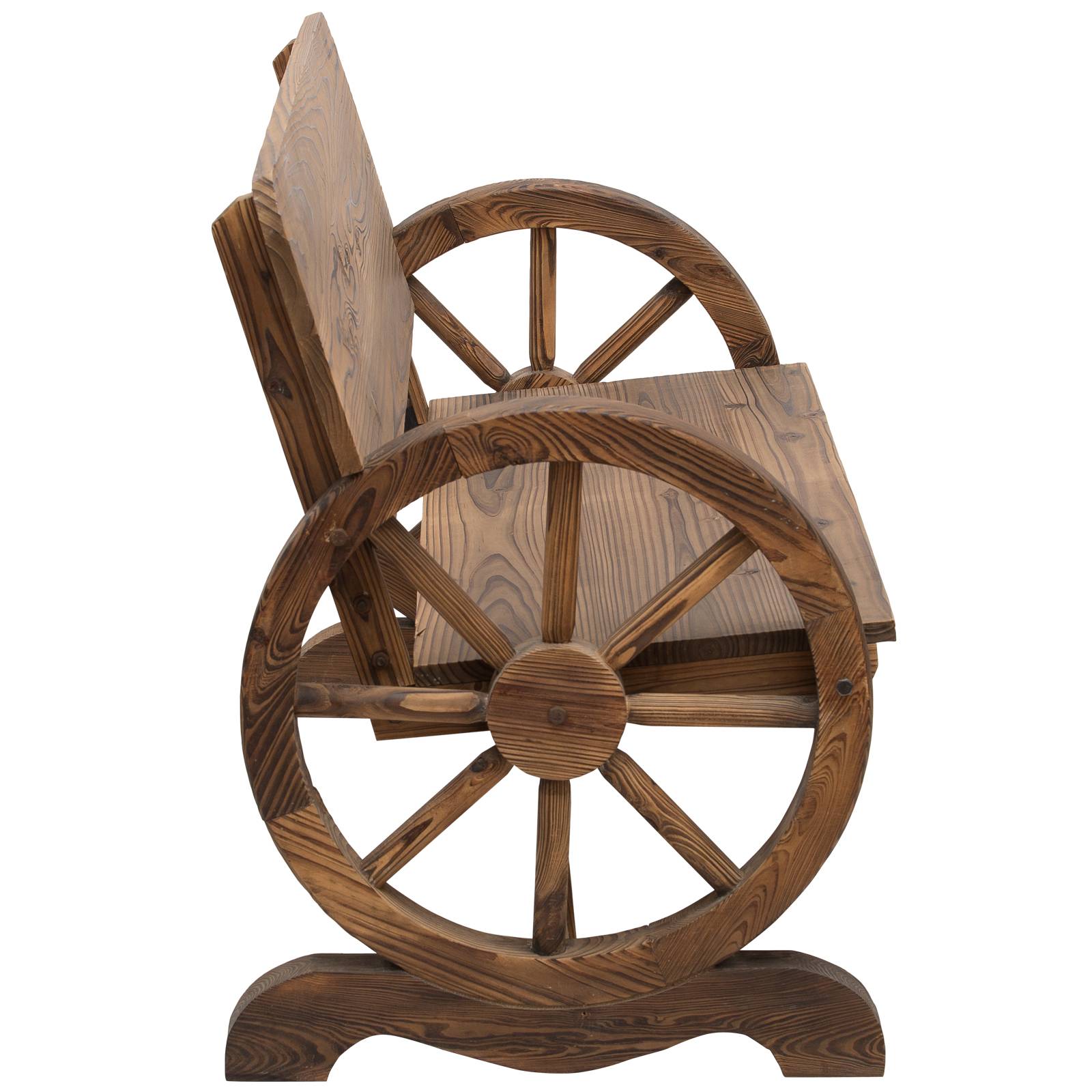 Banc de Jardin 3 Places Style Rustique Chic accoudoirs Roues de Charette Bois Sapin traité carbonisation - Image 10