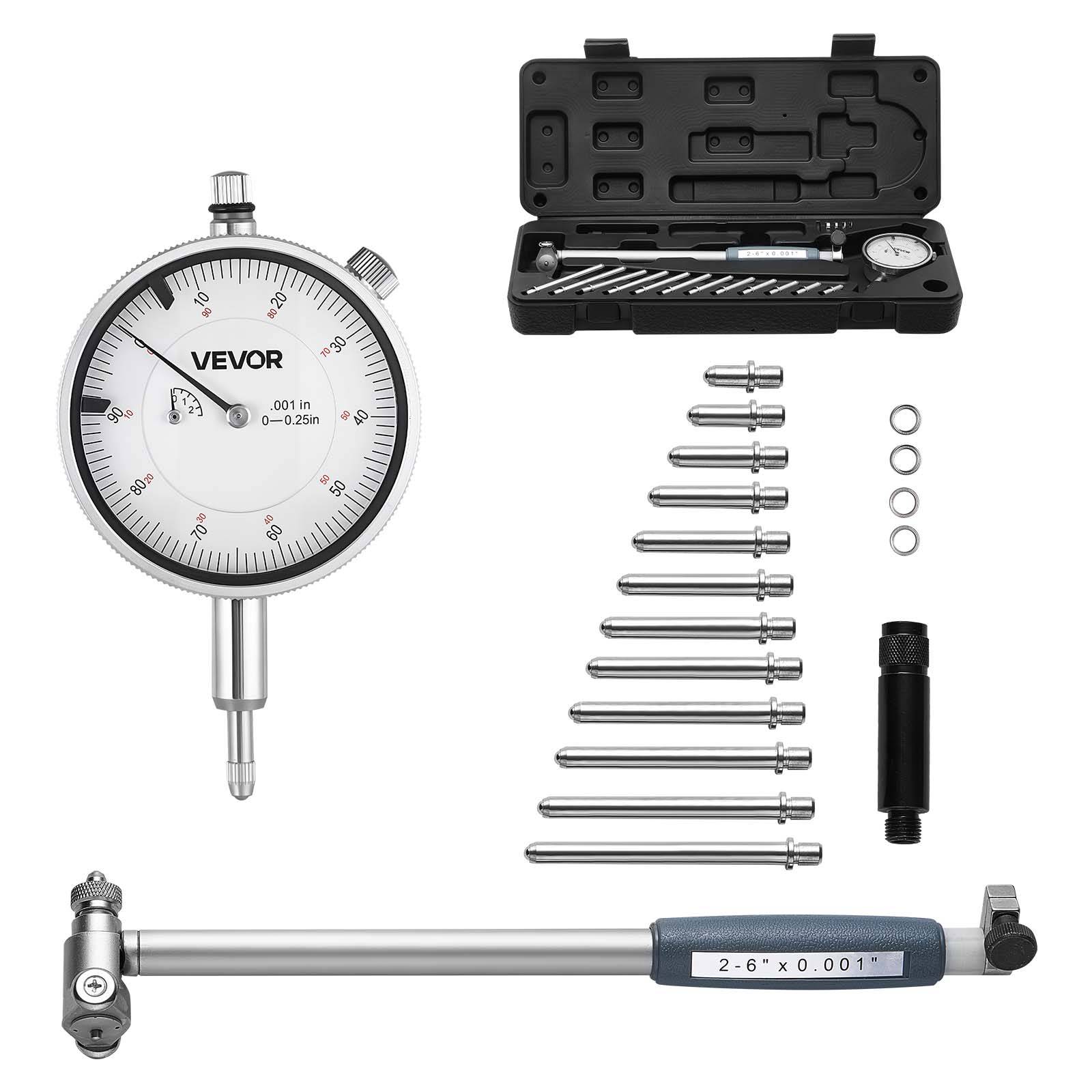 Vevor - VEVOR comparateur à cadran pour alésage, précision 0,03 mm, plage 0–6,35 mm, cadran 60 mm, kit avec tige, enclumes et boîte de rangement.
