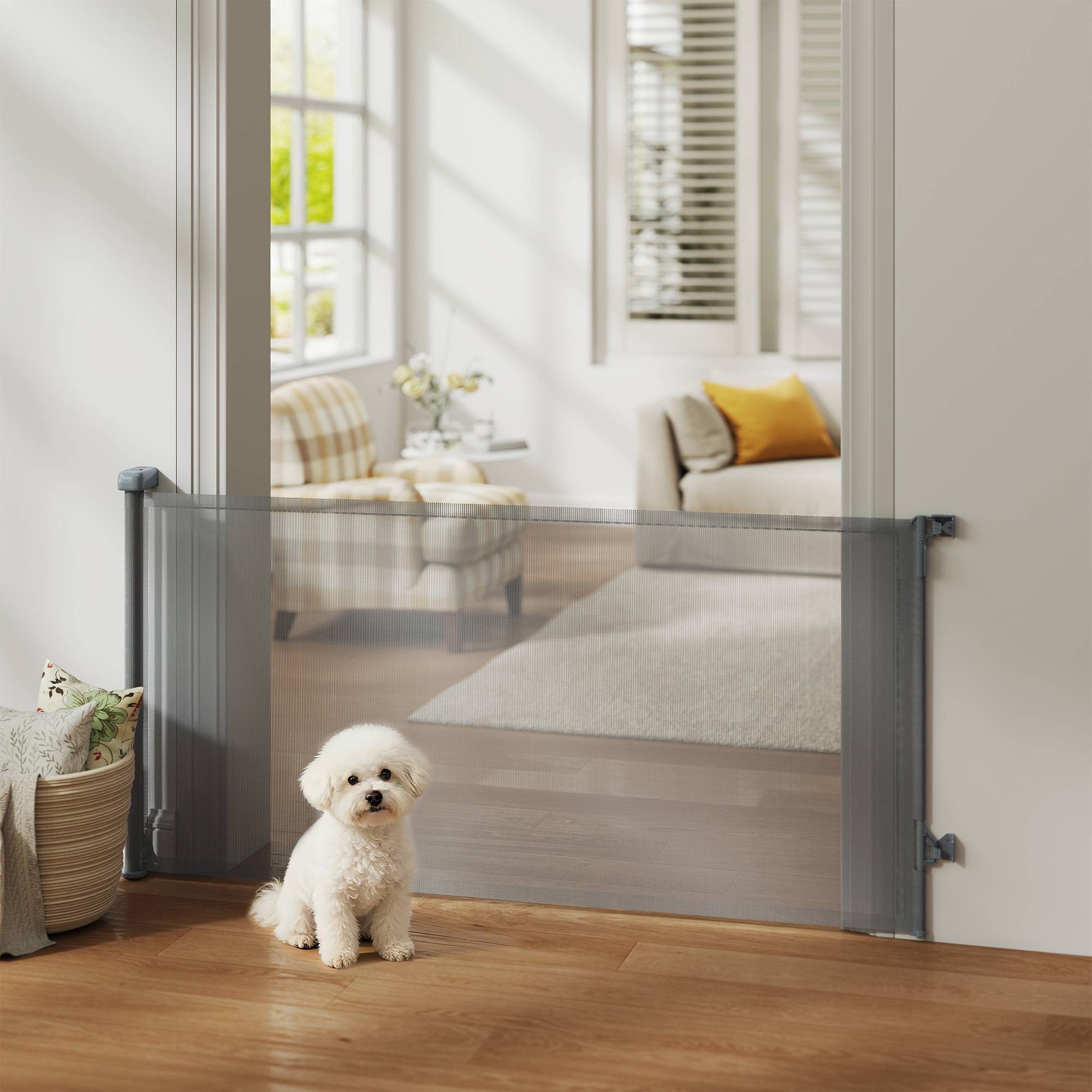 Sans Marque - Barrière sécurité rétractable chien extensible 180 cm large escaliers portes grise - Image 3